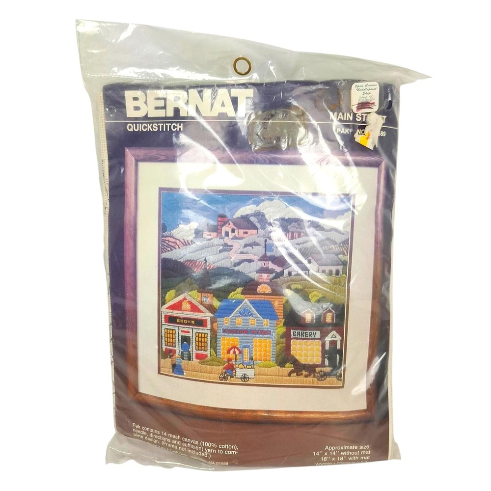 Bernat Quickstitch Main Street Needlepoint Kit Vintage 689‎ Village Scene 14x14